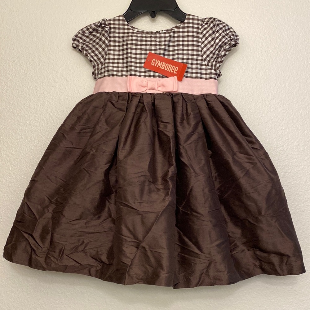 NWT 100% silk, Gymboree, brown, white and pink, girls 4T dress
